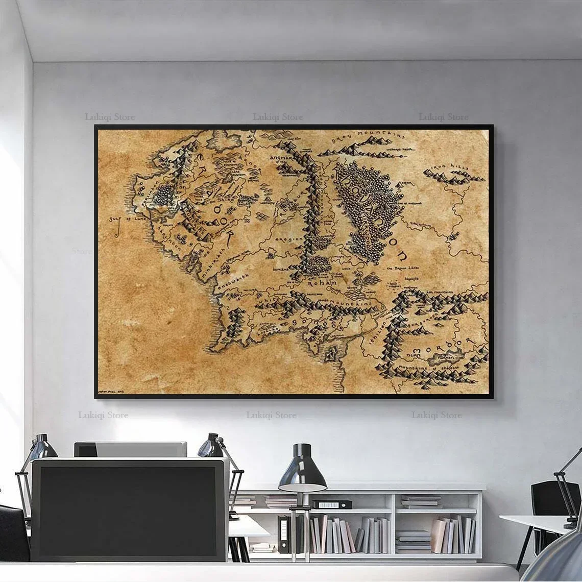 Hot L-Lord World Rings Map Flat Middle Earth Movie Vintage Canvas Painting Wall Art Picture Living Room Home Decor
