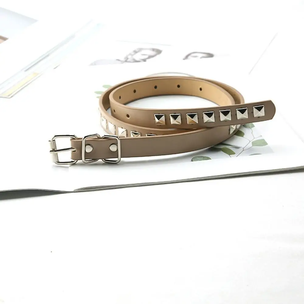 

Korean For Jeans Belt Accessories For Men Metal Buckle Thin PU Leather Waist Strap Women Waistband Rivet Waist Belts