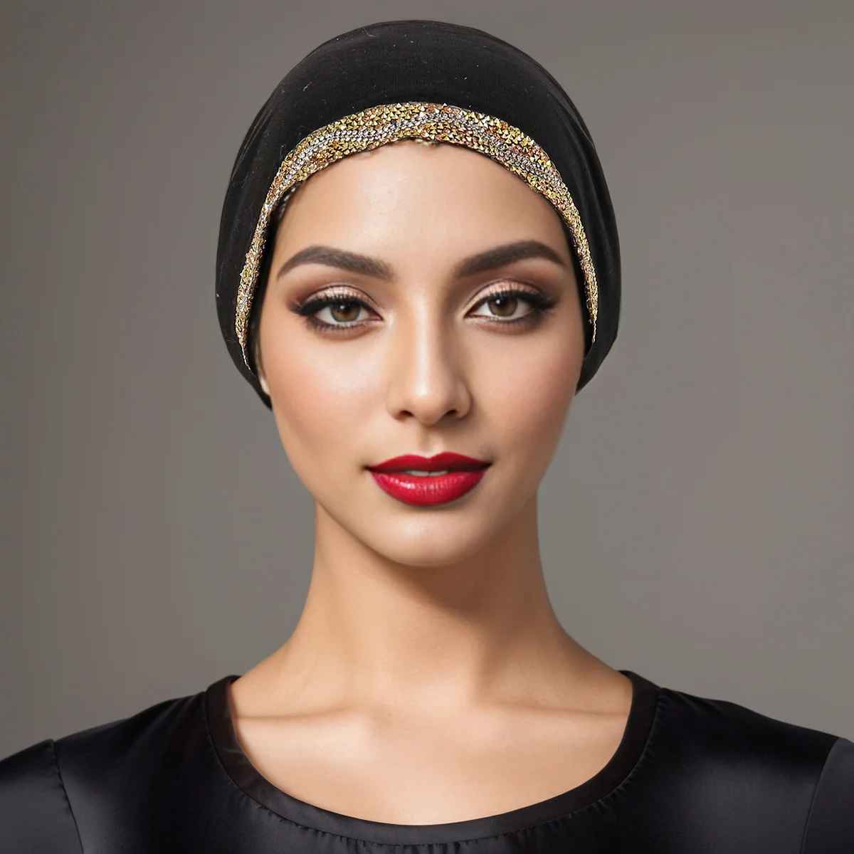 Muslim Turban Women Hat Inner Hijab Caps Golden Hot Stamping Diamond Islamic Underscarf Bonnet India Hat Female Headwrap