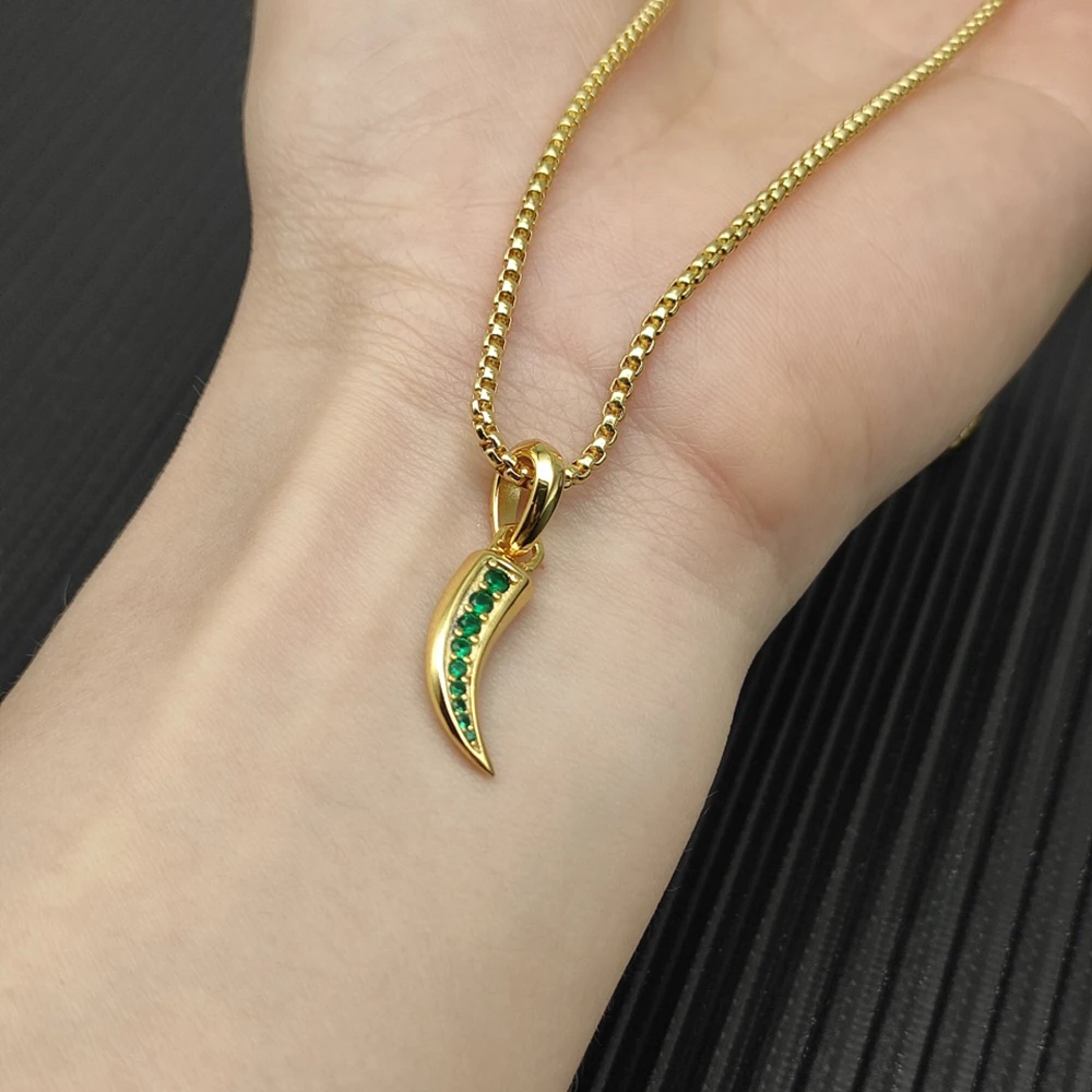 

S925 sterling silver new gold Peters claw green diamond necklace unisex personality classic fashion retro trend luxury jewelry