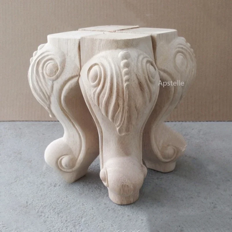 Rubber Wood Table Legs European Style Furniture Feet Accessories Carved Sofa Coffee Table TV Cabinet Legs