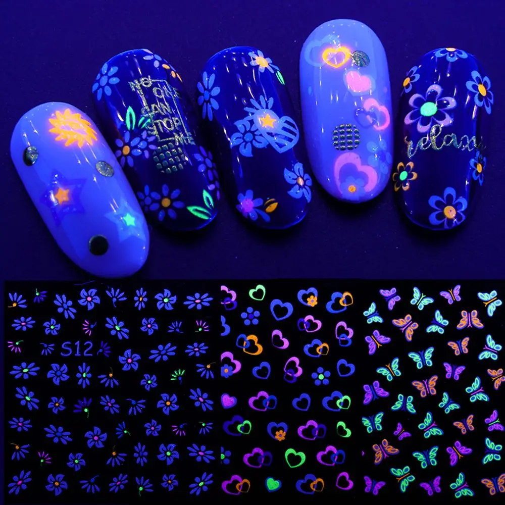 Glow in the Dark Acrylic Design DIY 3D Colorful Butterfly Nail Stickers Luminous