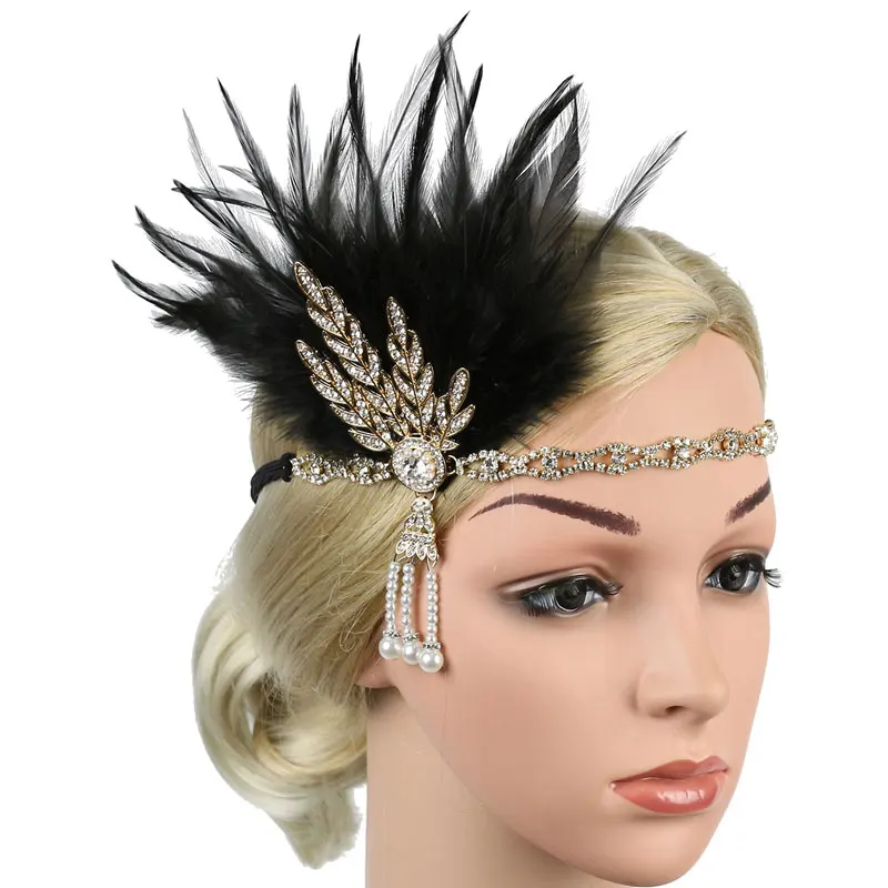 1920s Hairband Headpiece Feather Flapper Headband Headdress Vintage Costume Party Hairband For Women feather headpiece