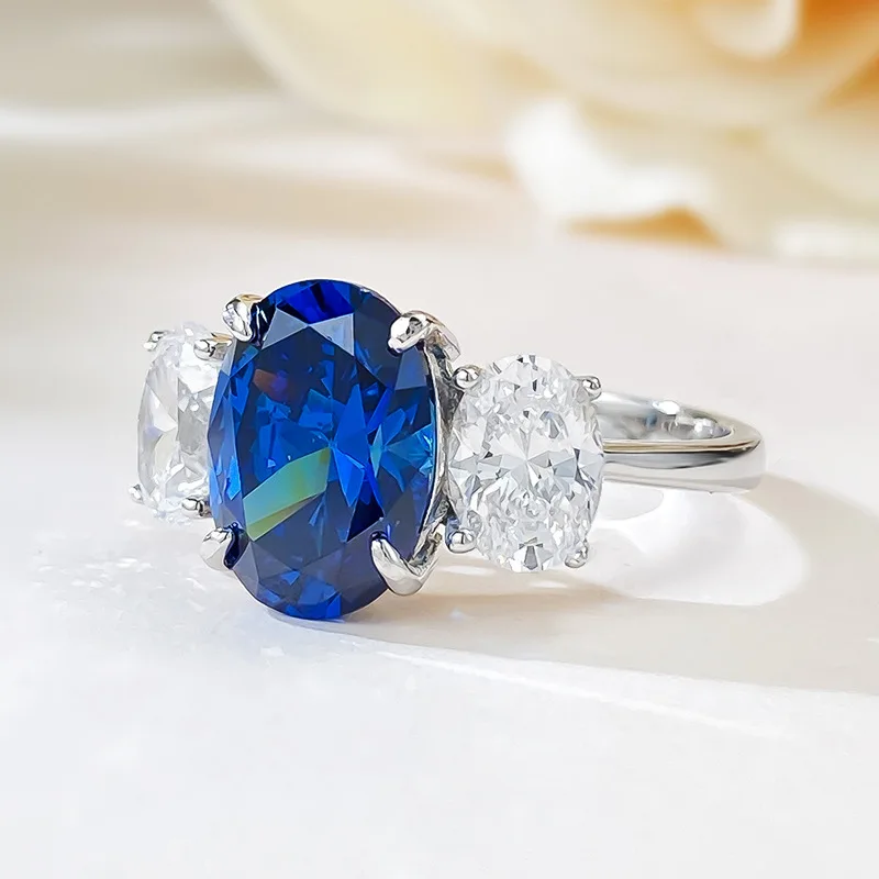 MINWEEN 8*11mm Lab Sapphire Ring S925 Silver 18K Gold Plated  Engagement Wedding Ring Fine Jewelry Women