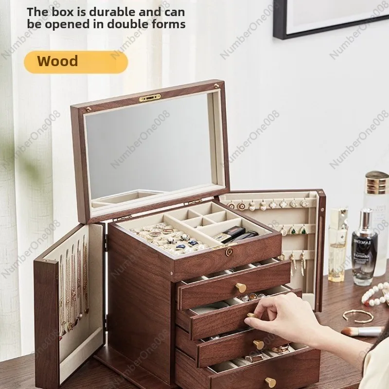 Wooden Jewelry Storage Box New Multi-layer Oversized Capacity Hanging Necklace Earrings Gold Jewelry Hand Jewelry Box