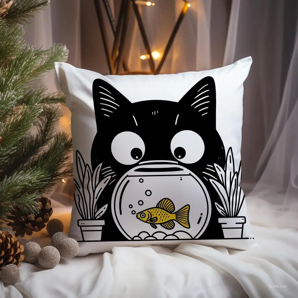 Water‑Playing Cat Cushion Cover Premium Comfort Reversible Pillow Cove -Two in One Design for Any Room & Car Interior