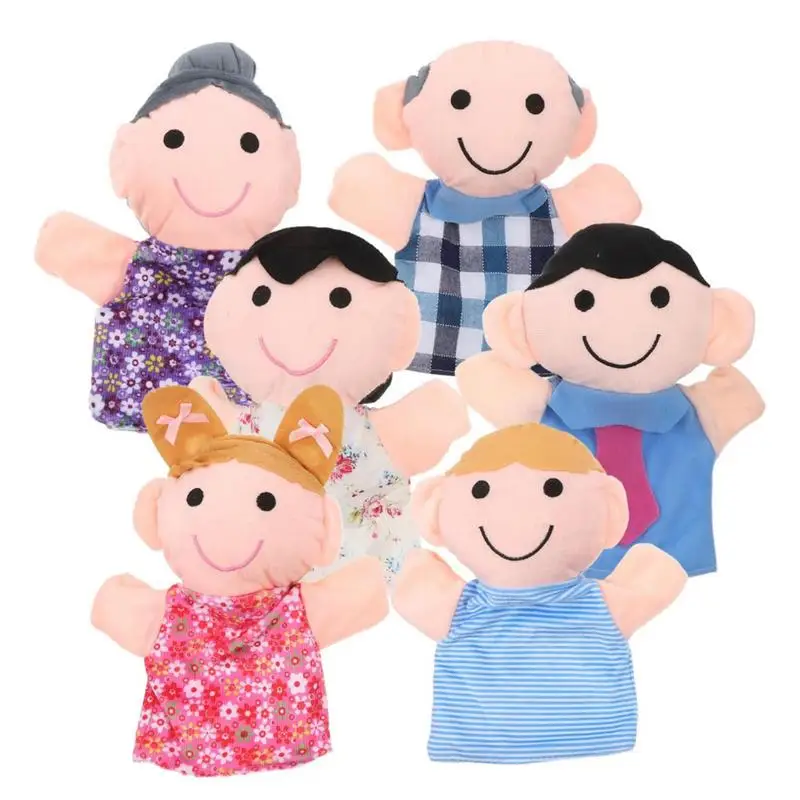 Hand Puppets 6pcs Plush Cartoon Family Members Puppets For Kids Soft Role-Play Figures Theater Props Interactive Storytelling