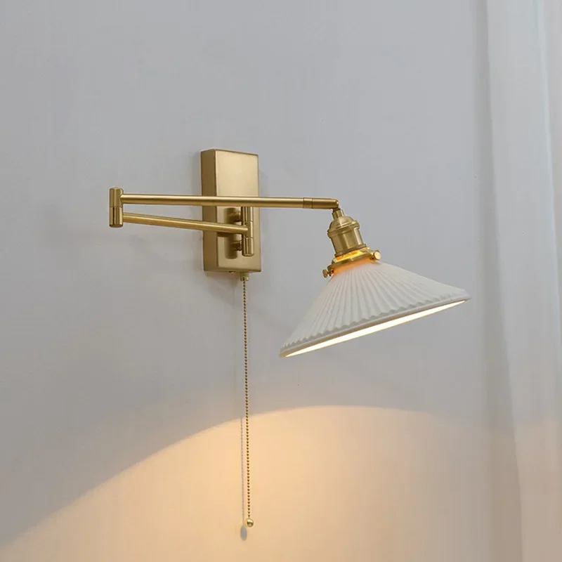 

Nordic Modern LED Wall Sconce Left Right Rotate Pull Chain Switch Bedroom Restaurant Bar Beside Lamp Ceramic Stair Light