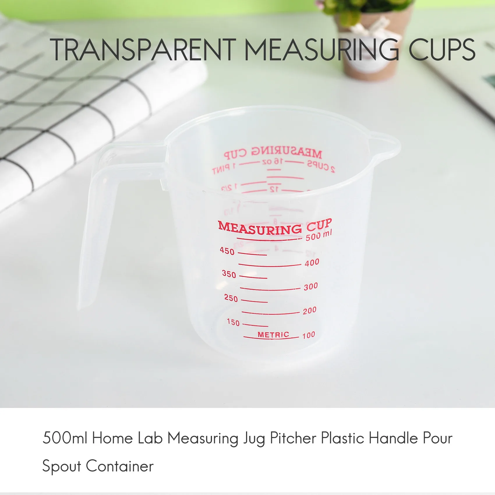 AB53 500ml Home Lab Measuring Jug Pitcher Plastic Handle Pour Spout Container