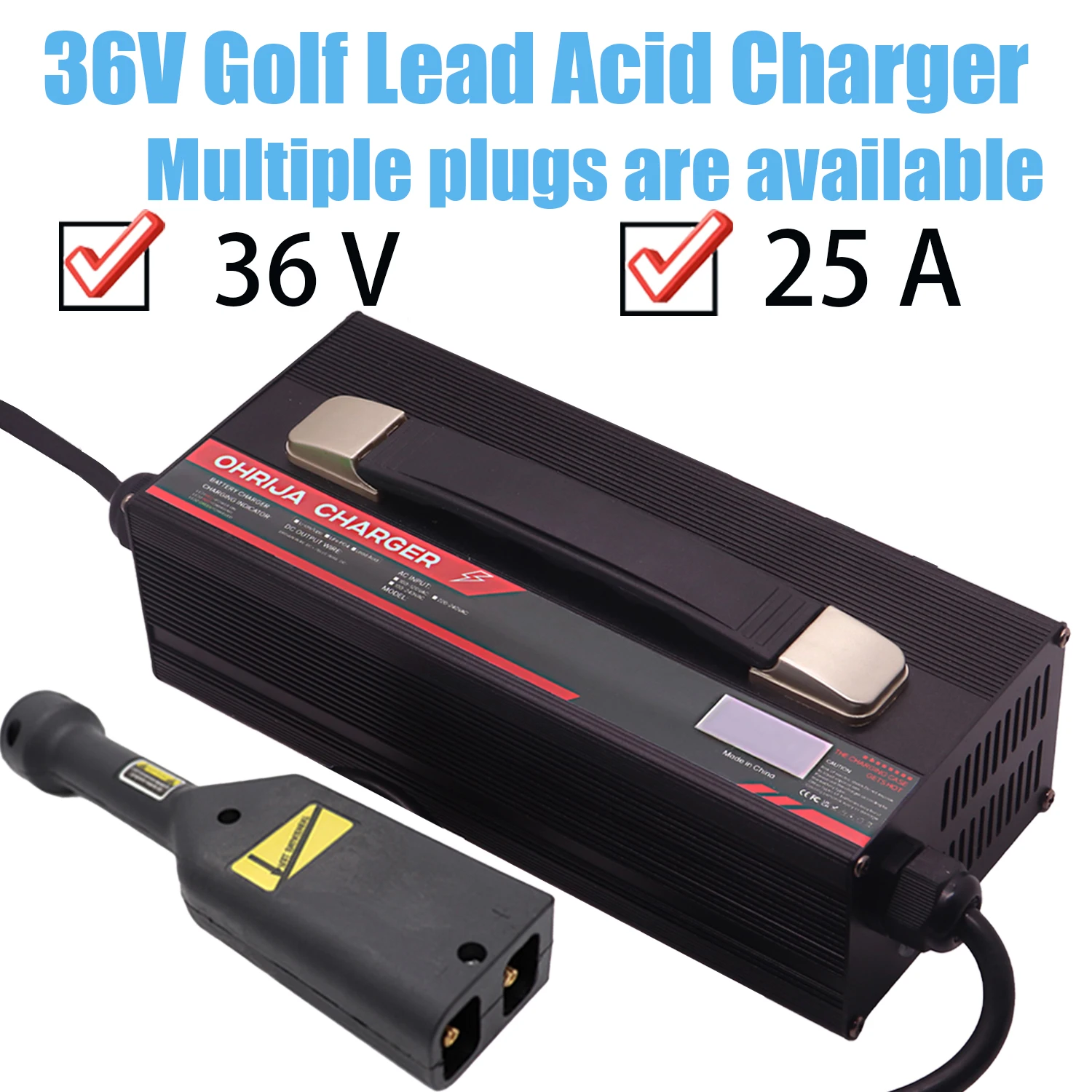 OHRIJA 36V 25A Golf Lead Acid Charger with Digital Display and Handle For 3 strings EZGO Golf Cart Club Golf Cart Battery