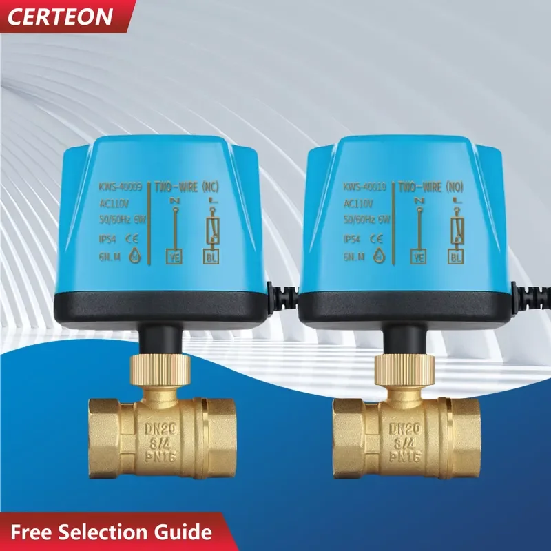 KWS-49 Electric Motorized Ball Valve AC110V 2 Wire Normally Closed Brass 2 Way HVAC Fan Coil Solar Water DN15-DN50 Valve