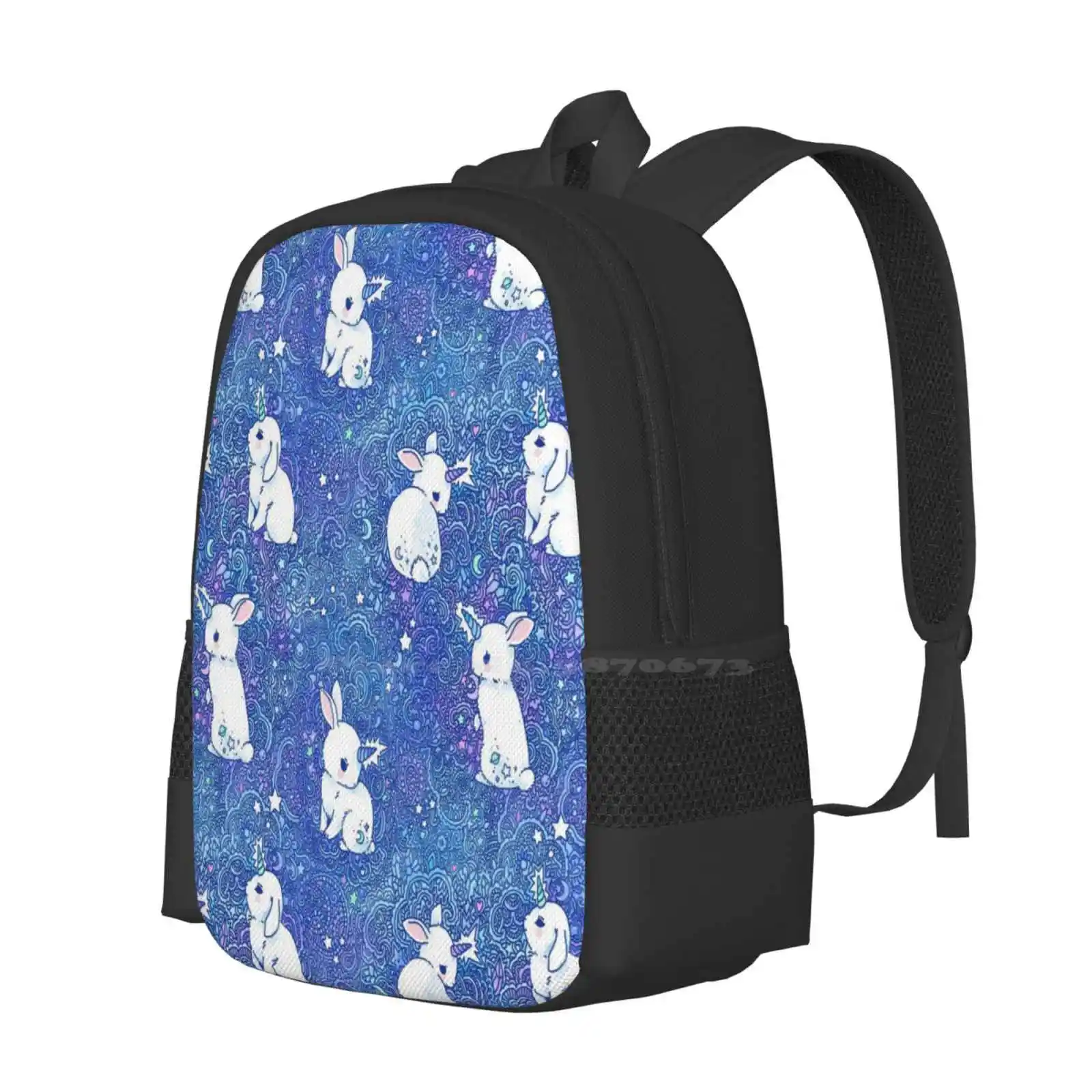 Unicorn Bunny Pattern Bag Backpack For Men Women Girls Teenage Unicorn Bunny Fantasy Magic Kawaii Cute Pattern Purple Paisley