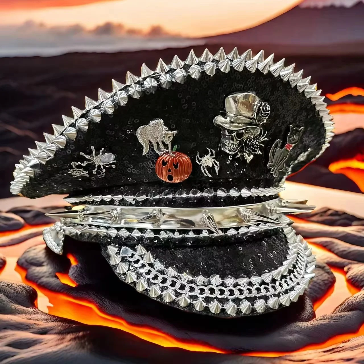 HongLuan – chapeau de capitaine à boucle en cuir jaune Laser, casquettes militaires et strass pour femmes, accessoires de Festivals Rave et casquette de fête pour hommes