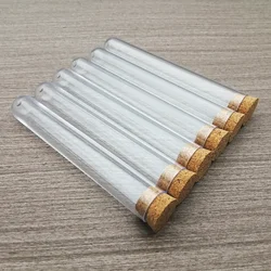 50pcs 100pcs 16x100mm Lab Clear Plastic Test Tubes With Corks ,Bath salts Party Candy Bottle with Round Bottom Wedding Gift Vial