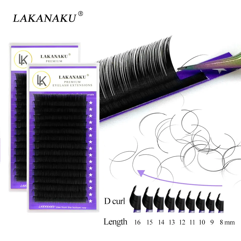 Lakanaku Mix 8-17mm 16 Lines Handmade Korean Pbt Eyelash Extension Natural Soft Faux Mink Eyelashes False Lashes Extensions