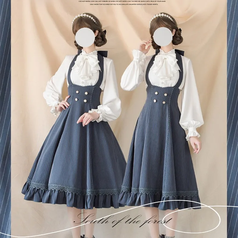 فستان كلاسيكي معقد على الطراز الفرنسي فستان بحمالات كلاسيكية لربيع وخريف عتيق فستان رسن Jsk لوليتا 2025 جديد حار