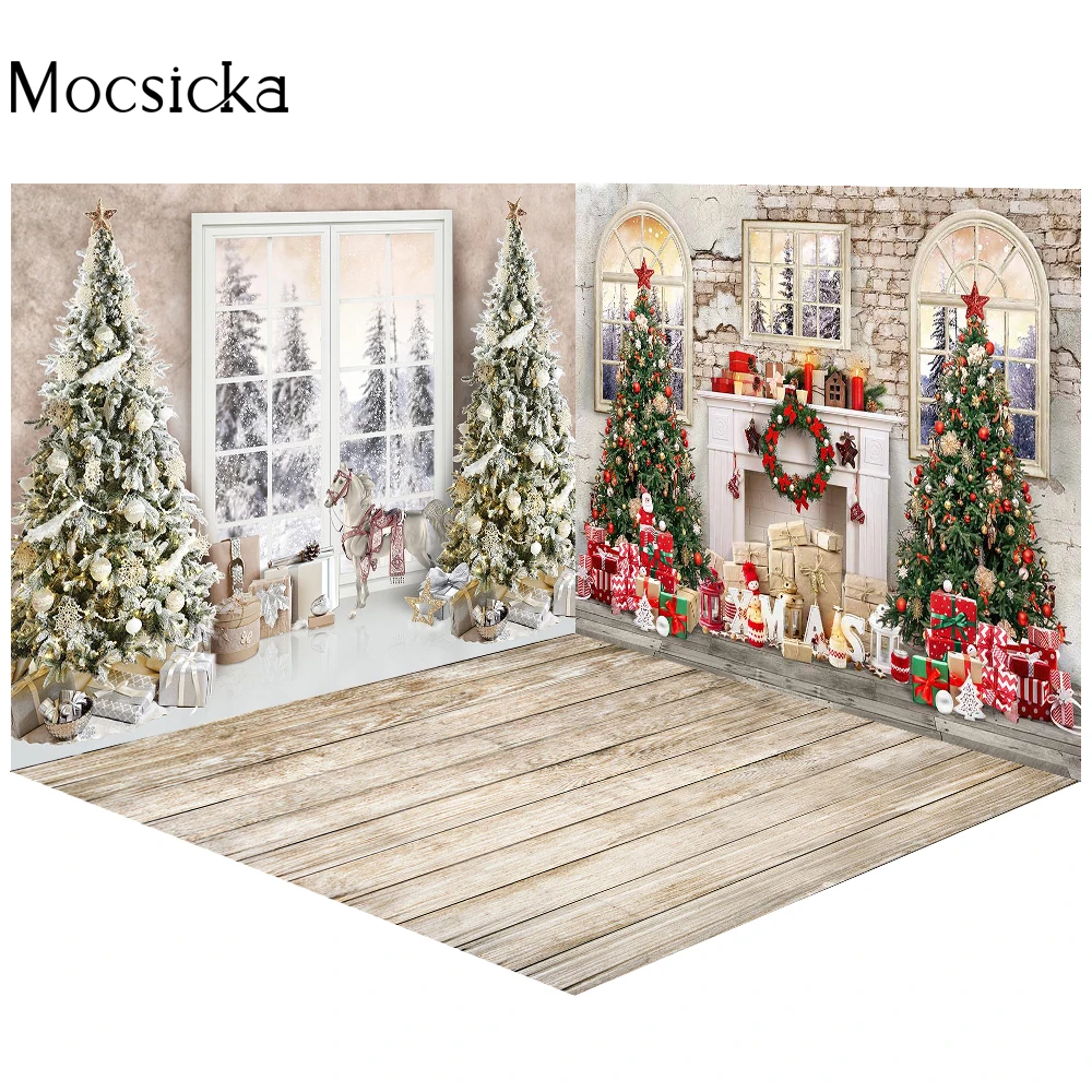 Mocsicka Christmas Room Set Photography Backdrop Interior White Fireplace Decorations Background Portrait Studio Prop Xmas Decor