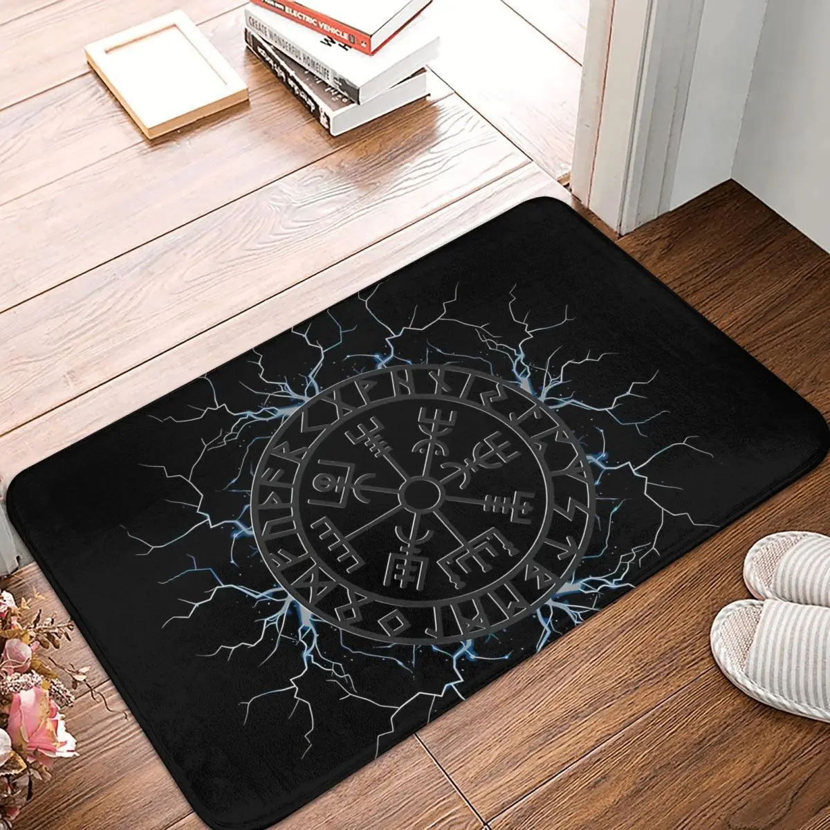 Blue Norse Gods Symbolic Compass For Valhalla Odin Spear Gungnir And Molijnir Viking Non-slip Rug Doormat Mat Balcony Carpet