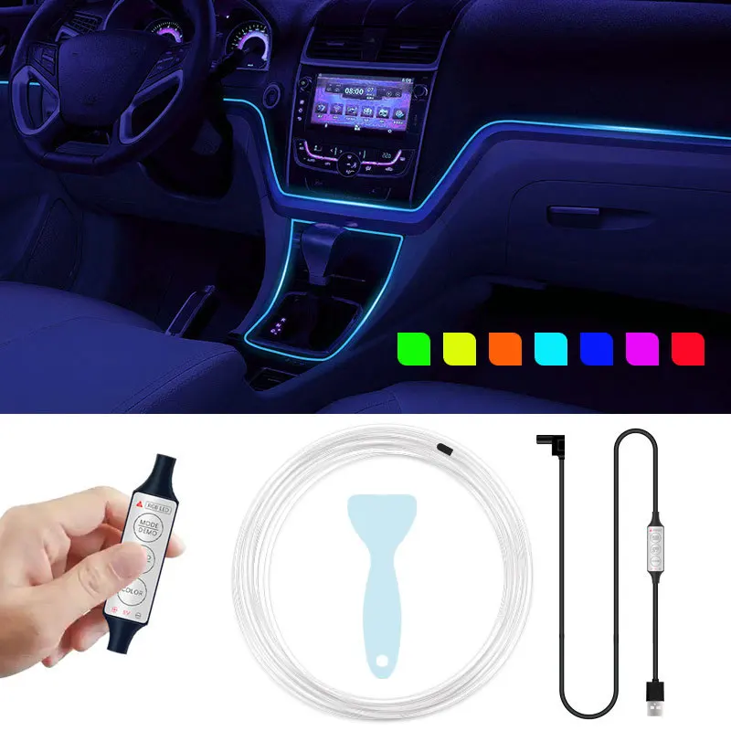 22 Modes 20 Colors 1-5M Car USB RGB LED Light Strip Interior Ambient Light Hand Control Invisible Fiber Optic Atmosphere Lamp