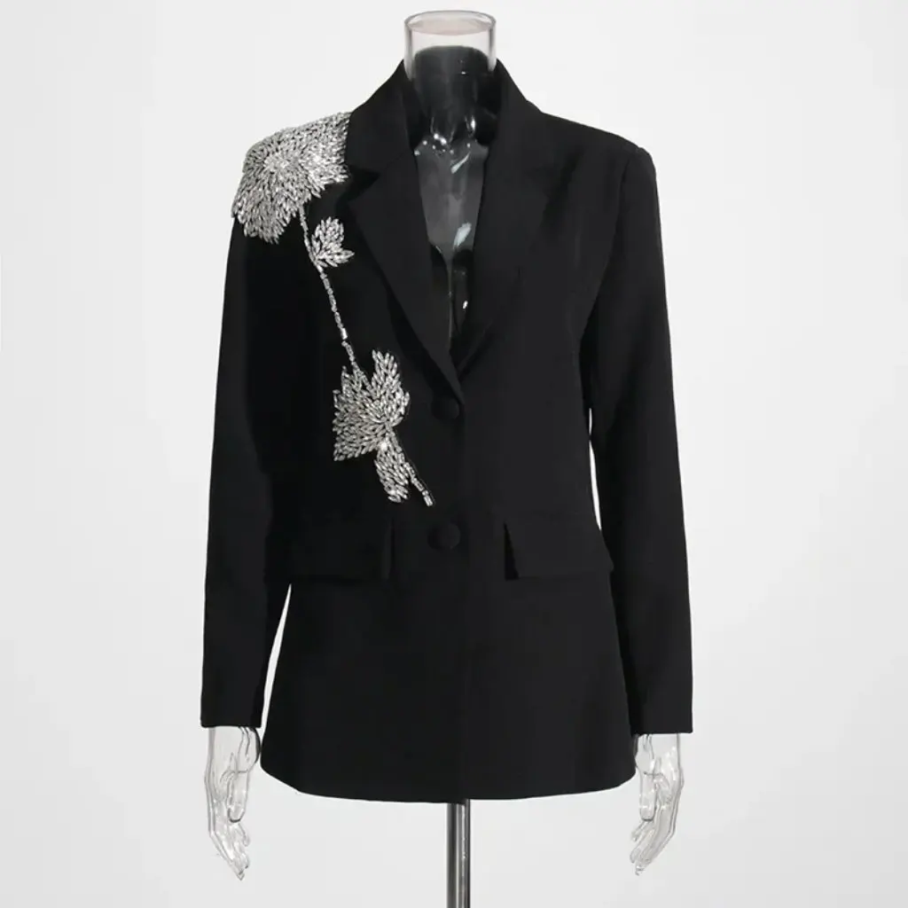 

Spring Fashion Design Sense Solid Color Small Suit Lapel Stitching Heavy Industry Decorative Pocket Women's Coat