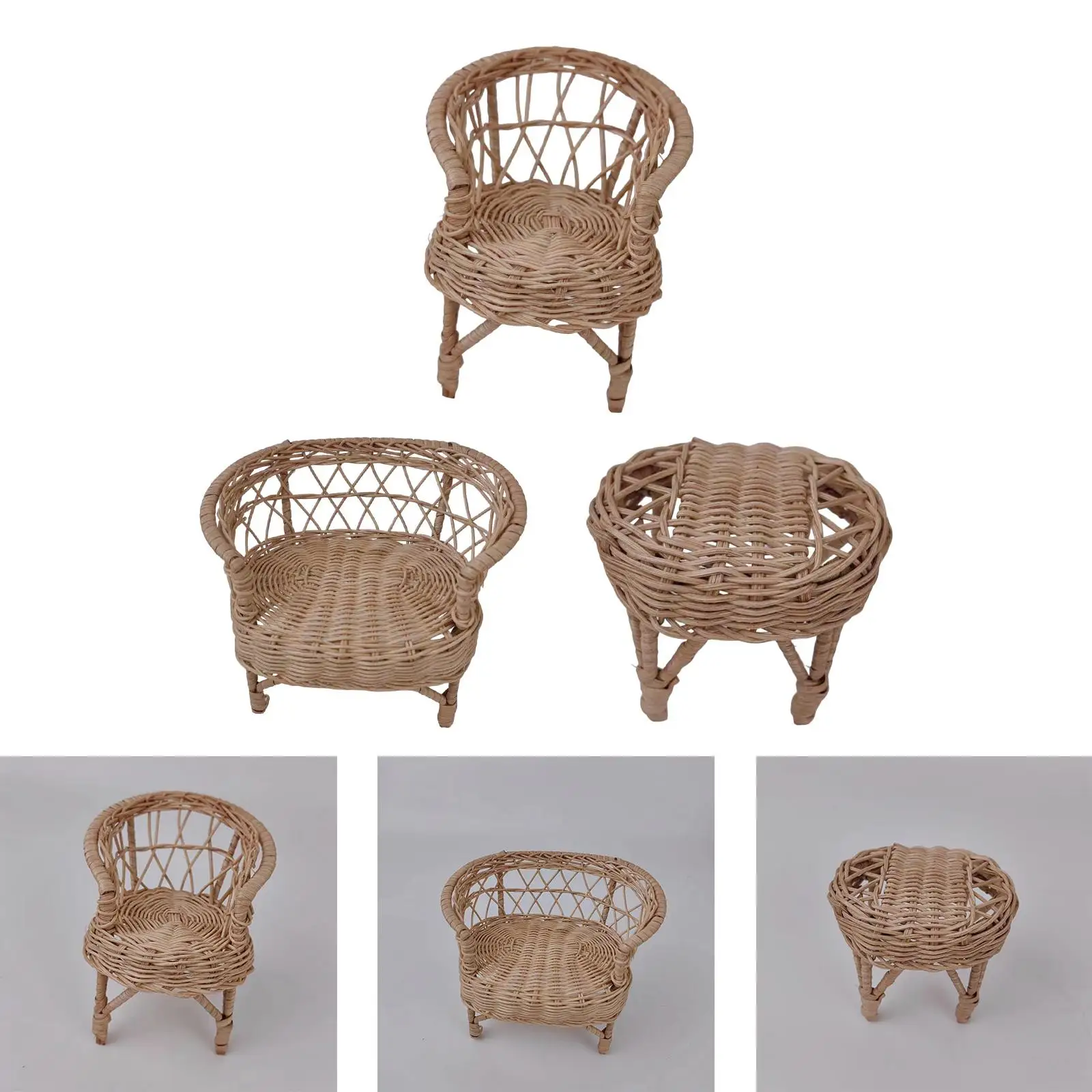 1:12 casa delle bambole sedia in Rattan accessorio per mobili artigianali in miniatura ornamenti giocattolo simulati per scenario di scena leggero e robusto