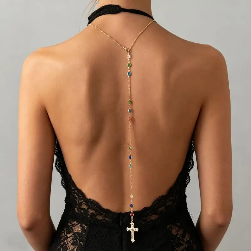 Minimalist Zircon Back Chain Necklace Delicate Sexy Teardrop Body Jewelry for Wedding Party Events