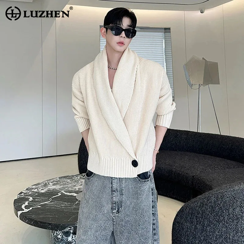 

LUZHEN модный элегантный темперамент красивый свободный однотонный вязаный кардиган мужской 2025 новый стильный оригинальный свитер JY4429