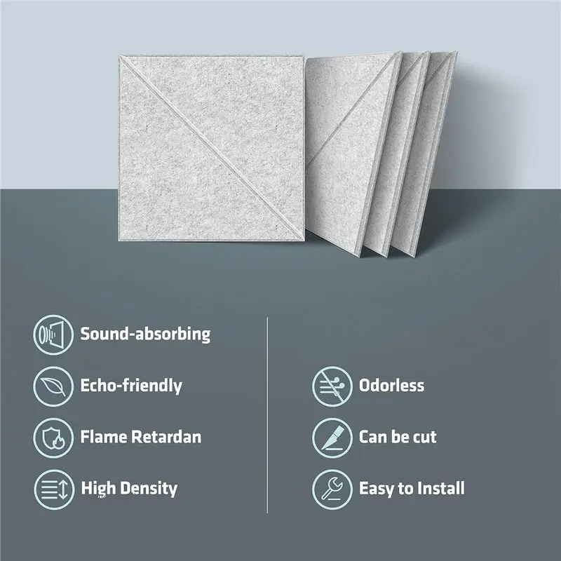 AT63-12 Pack Acoustic Panels, 12 X 12Inch Decorative Soundproofing Panels, Wall And Ceiling Acoustical Panels Silver Grey Durabl