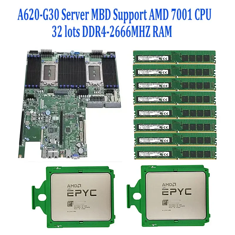 A620-G30 Server Motherboard  /  2*EPYC 7261 7251 7371 7301 7281 7451 7401 7601 7551 7501 CPU  / 32* 32GB 64GB 16GB 2666mhz RAM