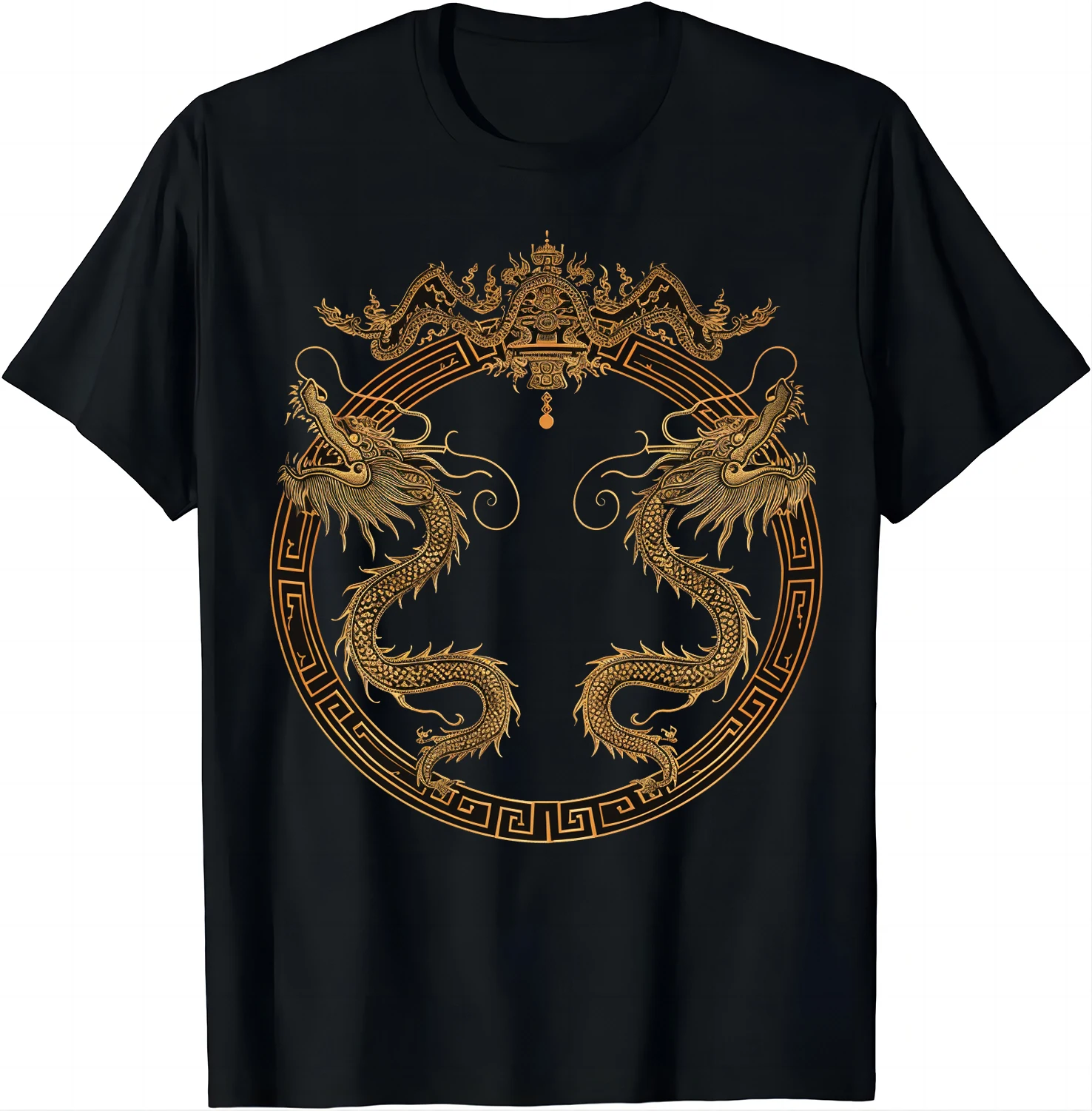 Chinese Golden Dragon Gate Tee - Guardian of Fortune T Shirt  Men Clothing Tops Graphic T Shirts Camisas Streetwear Ropa Hombre