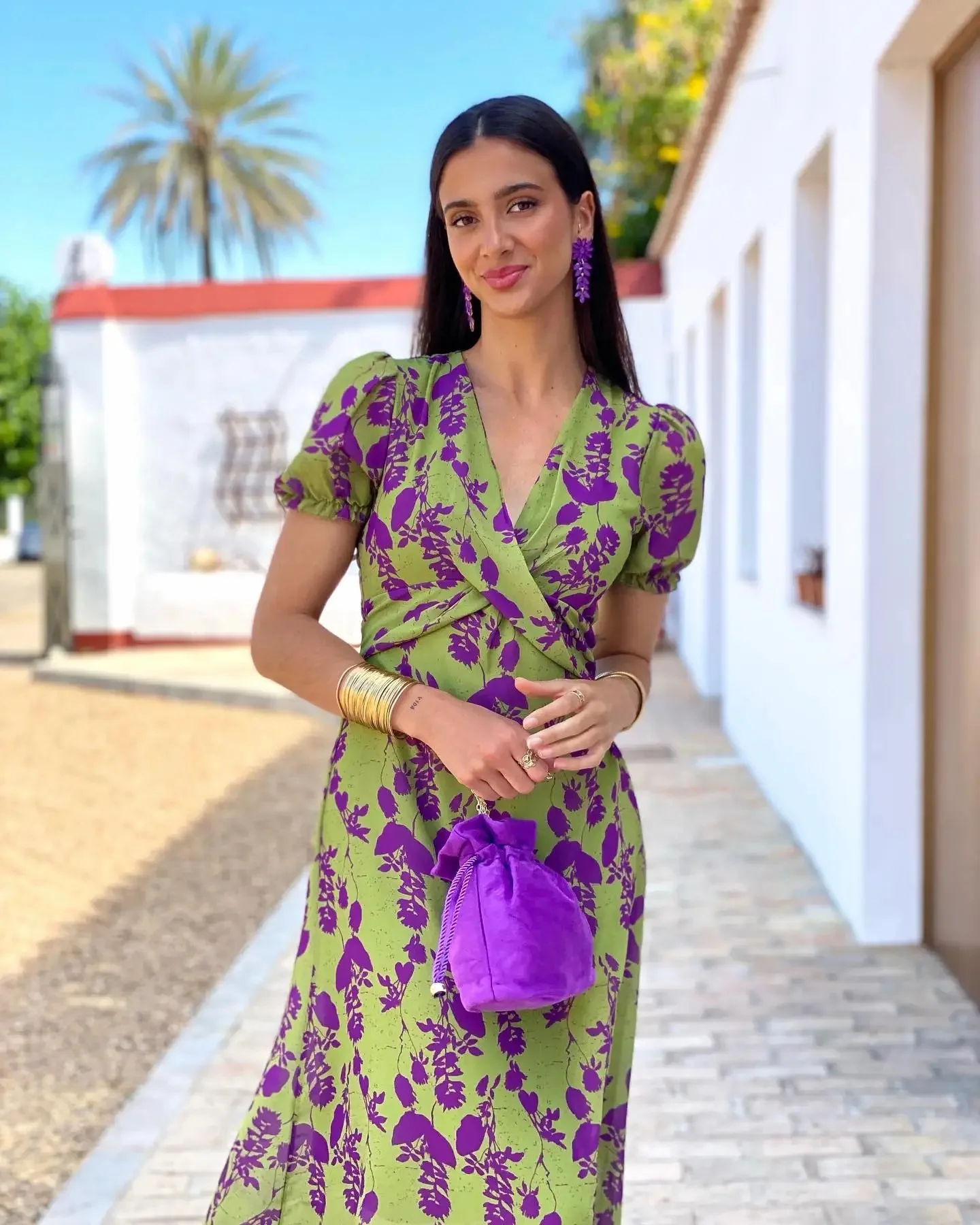 Vestido largo con estampado de manga corta para mujer, ropa verde elegante, Sexy, ajustada, con cuello de pico, para fiesta y Noche