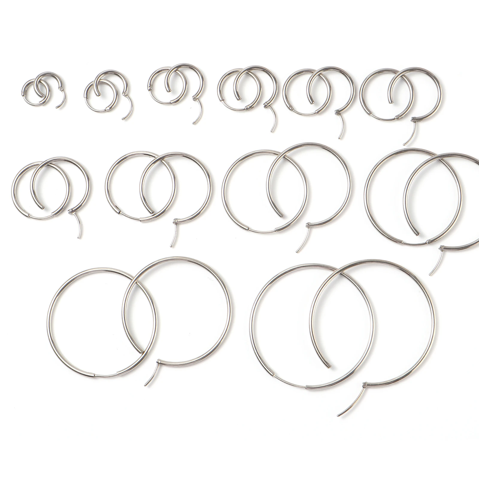 1Pair Simple Classic Stainless Steel Hoop Earrings For Women Men 2mm Thickness Smooth Round Circle Huggie Earrings, 12-24mm Dia.