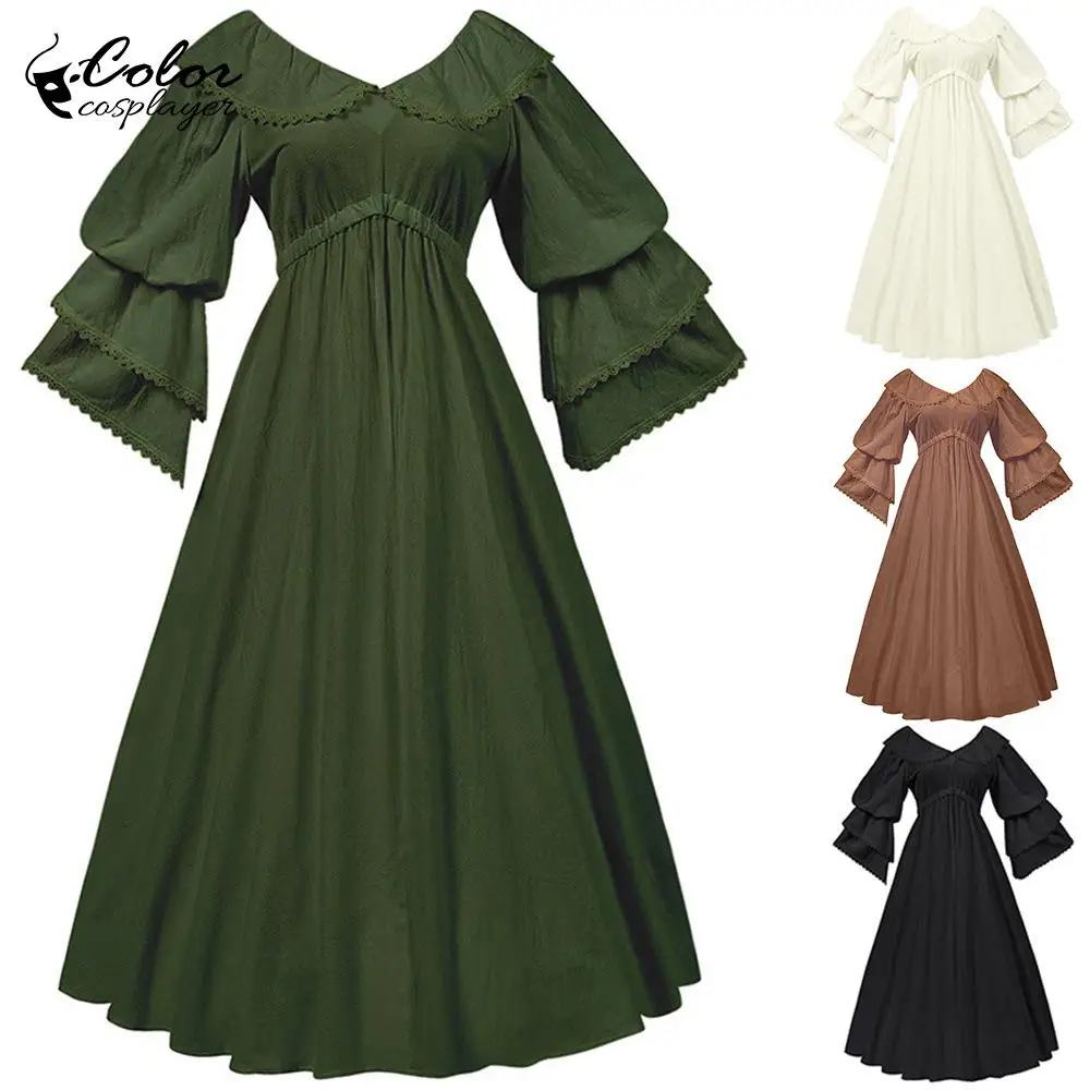 

Color Cosplayer Green Dress Medieval Court Gown Ruffled Long Sleeve Dress Retro Lady Cosplay Costume Women Carnival Wear