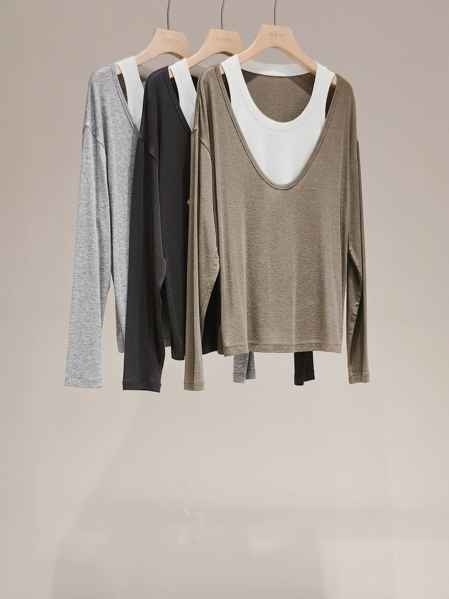 

Duetto Soft Layered Cashmere Lenzing Long Sleeve round Neck T-Shirt Knitted Casual Breathable Spring Women's Fashion Top
