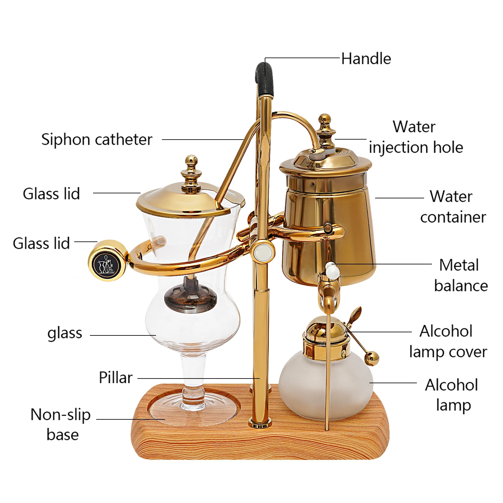 

Golden Siphon Coffee Maker, 400ml Capacity, Borosilicate Glass, Stainless Steel, Abs Material, Titanium Plating, Retro Style