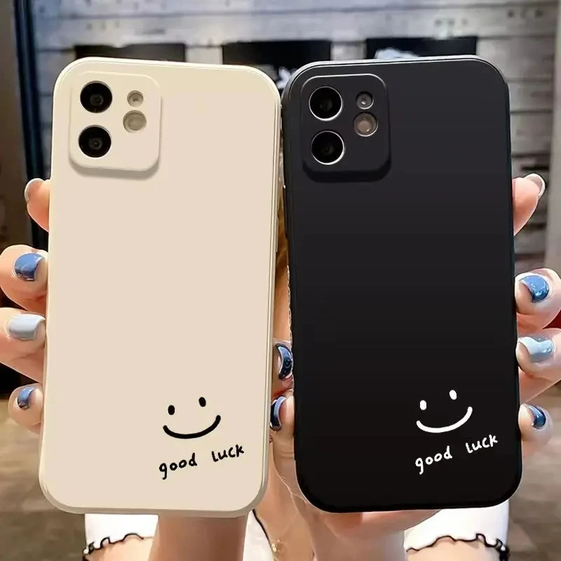 Minimalist Smile Iiquid Silicone Phone Case For iPhone 11 12 13 14 15 Pro Max XS XR X Mini 7 8 Plus  Shockproof Soft back Cover