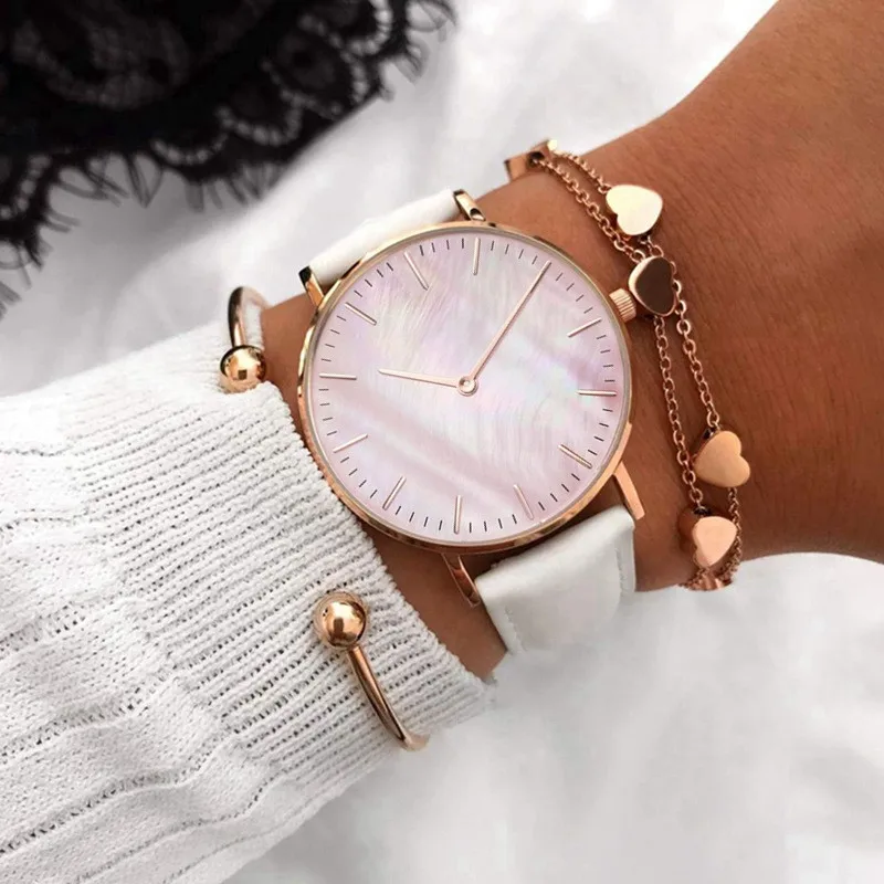 

Simple Women Wrist Watch Fashion Shell Pattern Analog Ladies Quartz Watch Leather Belt Casual Elegant Female Clock montre femme