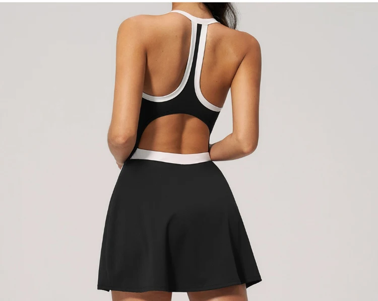VITALINOVO Tenniskleid mit Eingebauten Shorts und BH Sportkleid für Damen Sommer Cut-Out Golf-Workout-Kleid mit Seitenschlitz – Detail 2
