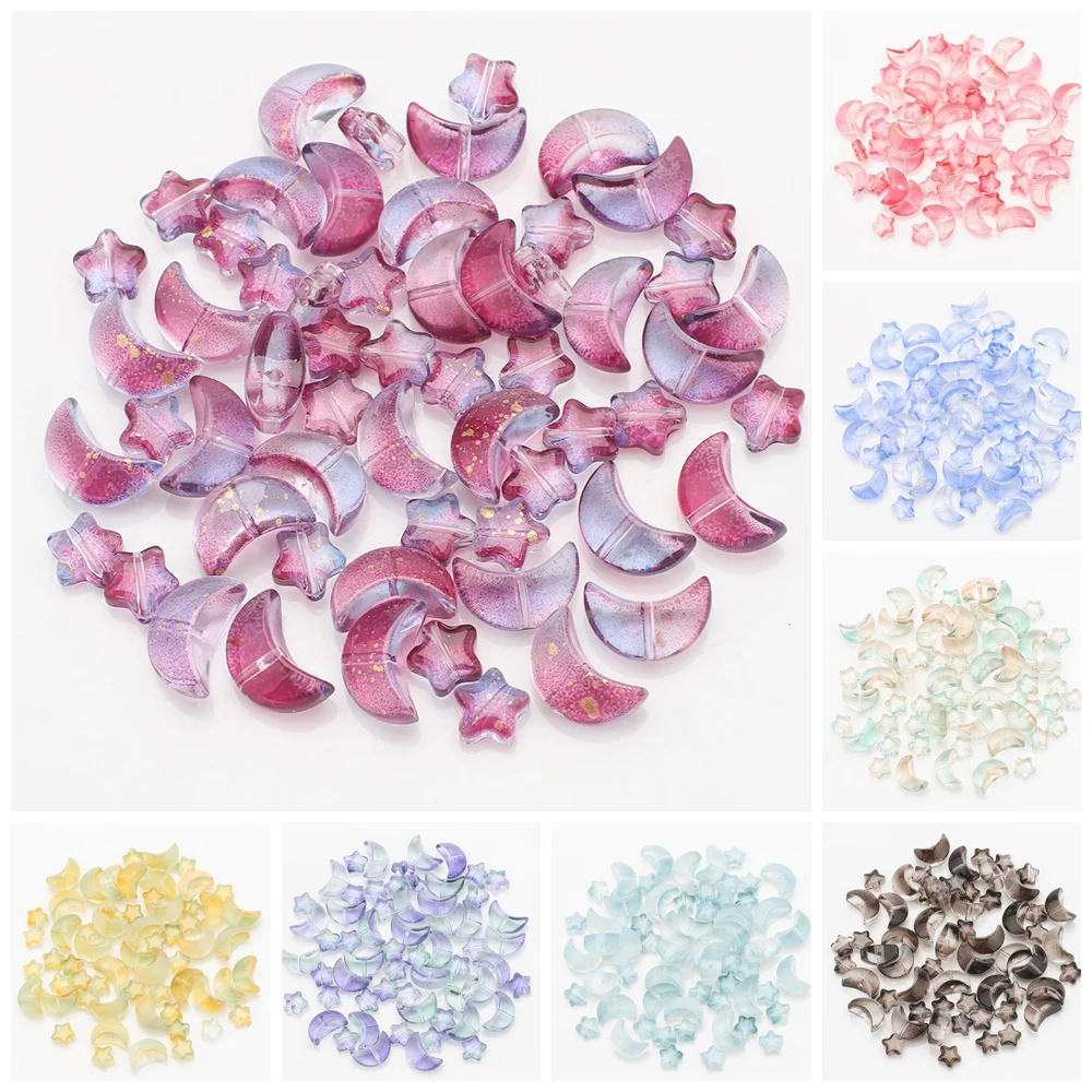 60Pcs Crystal Glass Mixed Loose Star Moon Pendants Beads Crafts for DIY Jewelry Making Handmade Earring Necklace Accessories