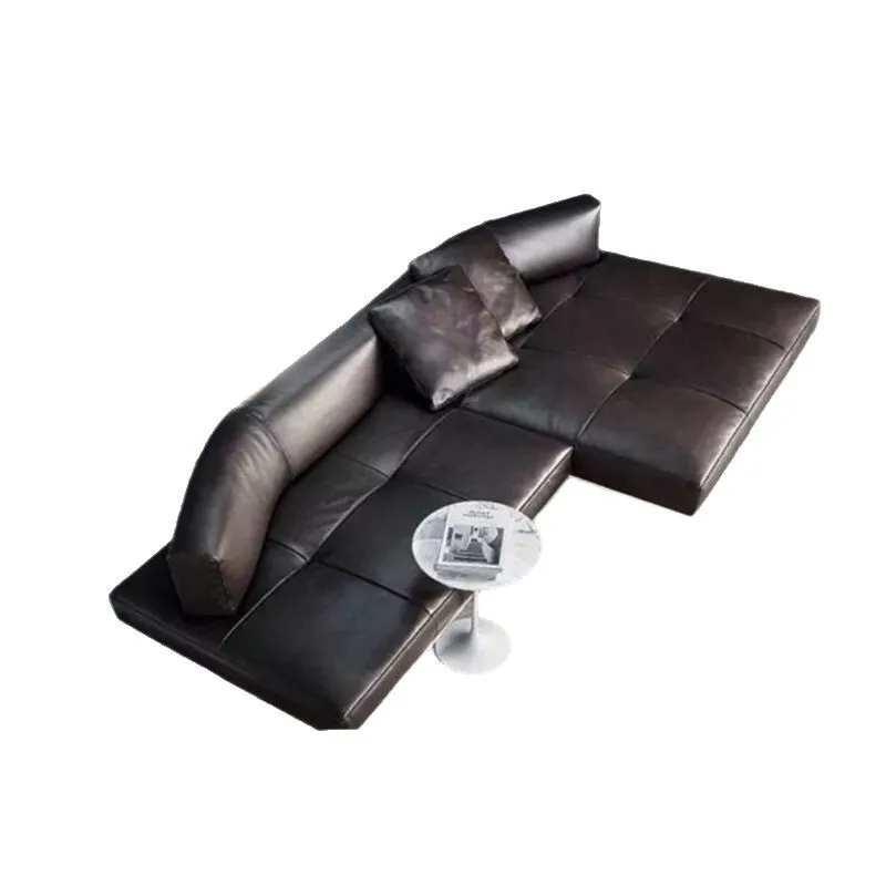 

Italian minimalist leather sand flat-level villa living room combination light luxury first-layer cowhide