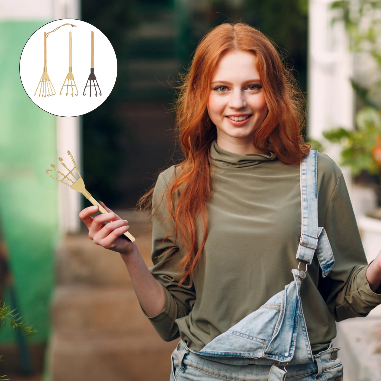 

3pcs Iron Decorative Rakes Vintage Wooden Handle Multi-Purpose Garden Tool For Planting Soil Loosening Photo Props Mini Flower