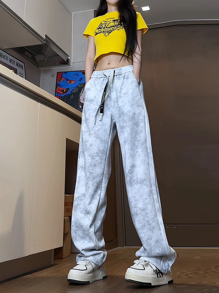 

Американские свободные спортивные брюки с принтом тай-дай для мальчиков-подростков, прямые повседневные брюки с высокой талией и защитой от морщин