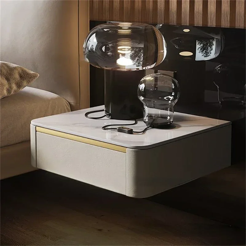 Bed Side Table Floating Nightstand Desk Drawer Narrow Small Night Bedside Open Cabinets Gamer Cabinet Round Headboard CTG-017