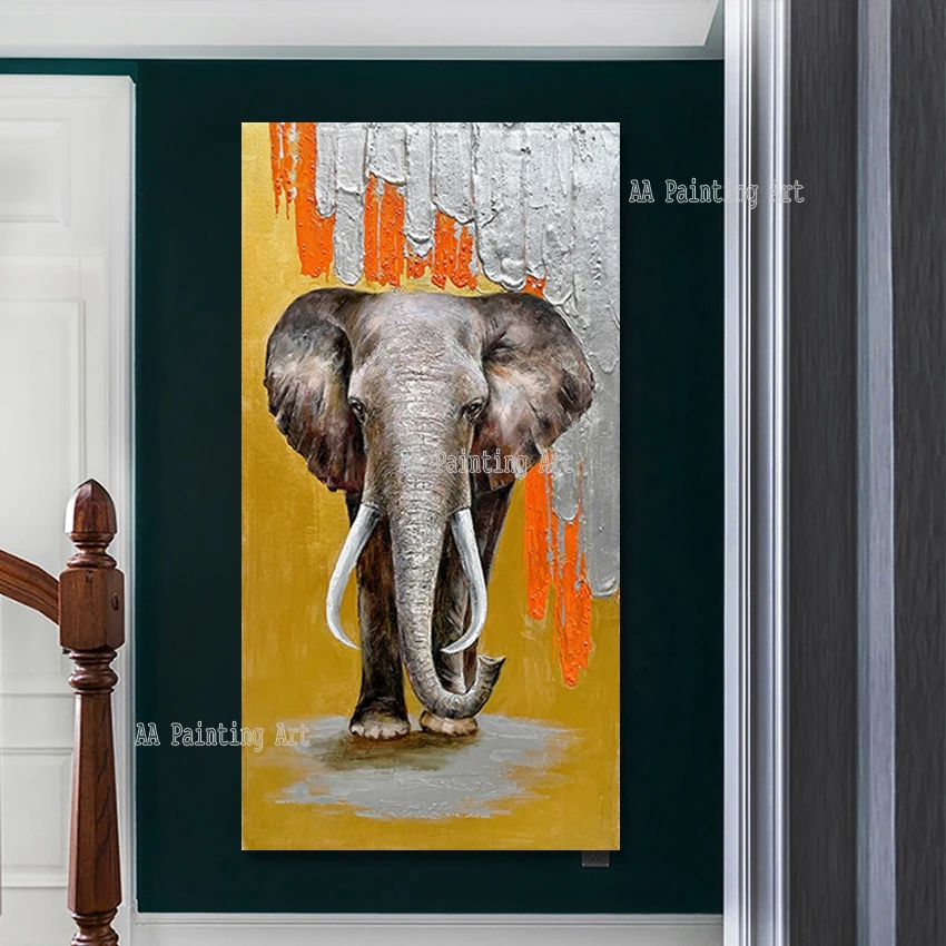 Kids Room Gift Home Wall Decor Canvas Picture Animal Oil Painting Elephant Art Hand Painted Unframed New Design Cartoon Picture