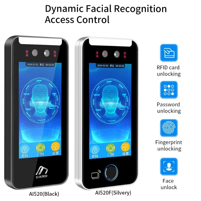 Tuya APP WIFI AI Macchina per il controllo degli accessi delle presenze con riconoscimento facciale biometrico dinamico delle impronte digitali 1080P HD Display da 5 pollici