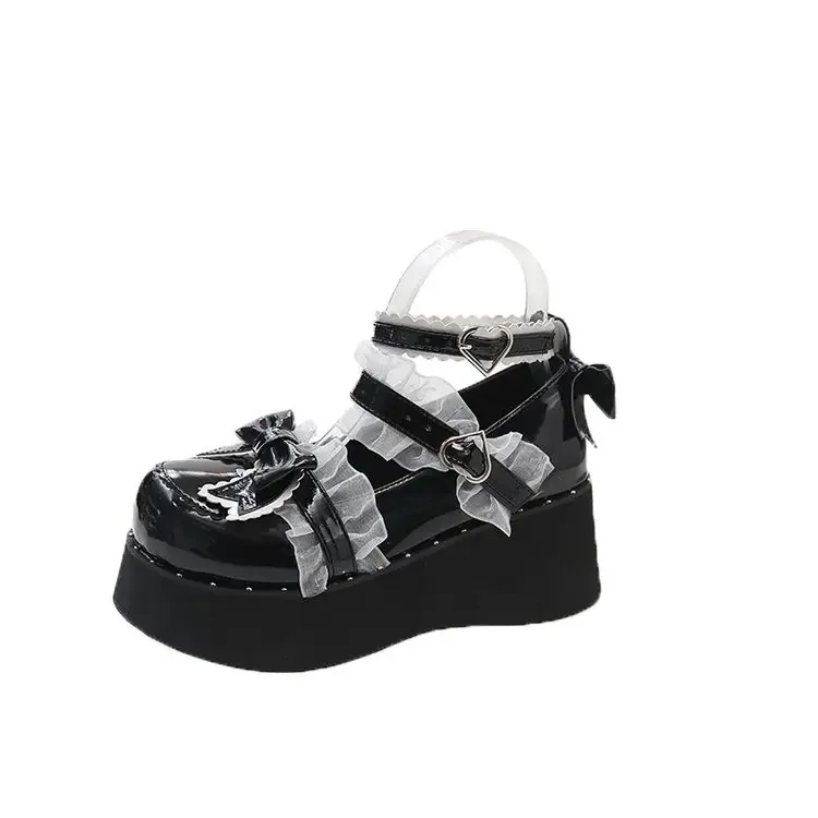 Japanische Muffin Sweet Cool Mary Jane Kleine Lederschuhe für Damen Frühling Alles mit Plateau-Höhe Lolita JK