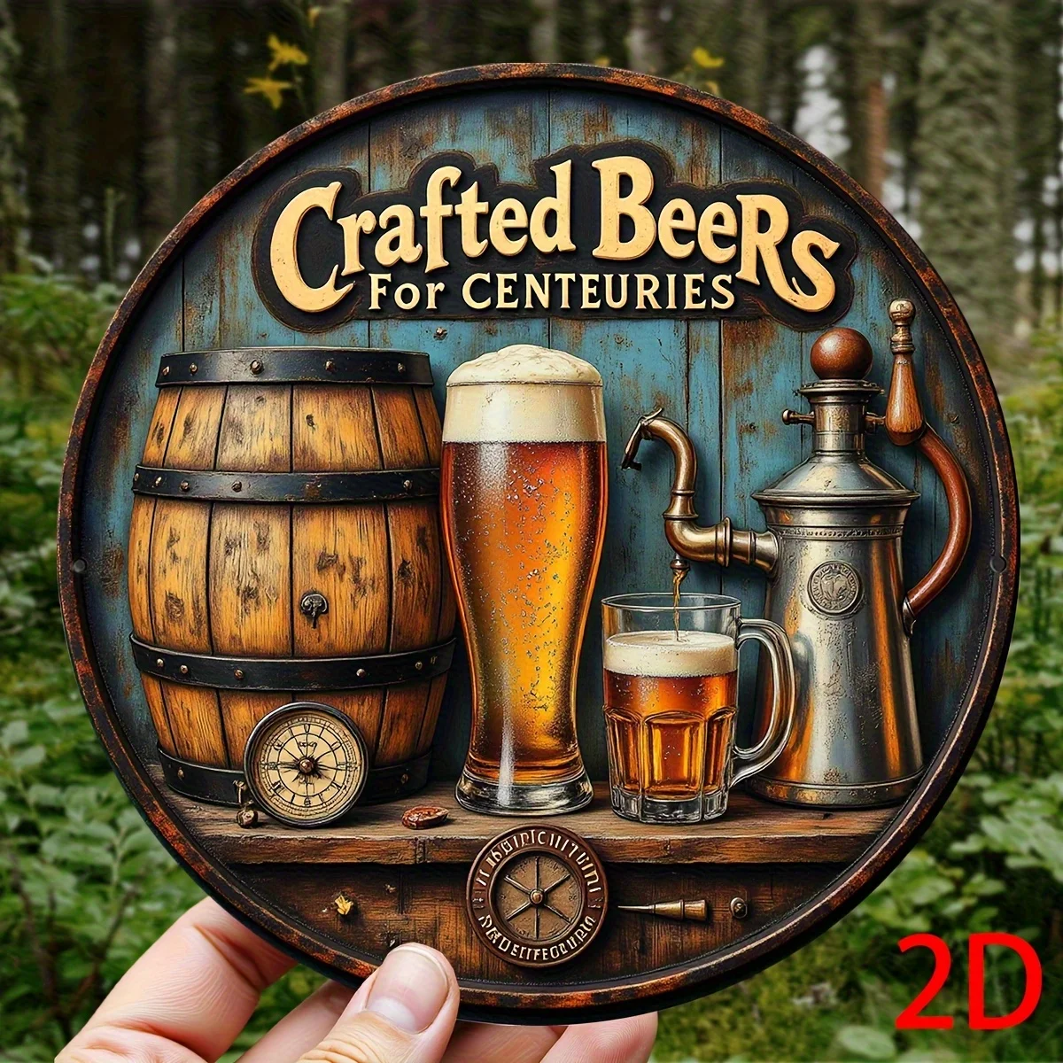 Vintage Crafted Beers for Centuries Wooden Sign 7.9in Retro Beer Barrel Mug Pub Decor Rustic Wall Art Home Garden Man Cave Decor
