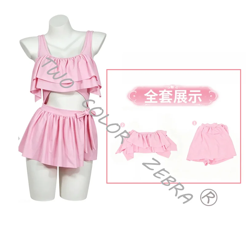 Game Genshin Impact Sangonomiya Kokomi Swimsuit Cosplay Costume Cute Pink Two Piece Skirted Bathing Suit for Summer Beach Party - view 2