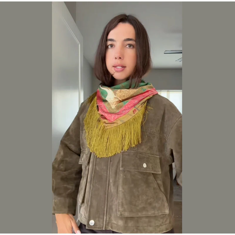 Quasten-Paneel-Jacquard-Cardigan für Damen mit geometrischen Mustern, V-Ausschnitt, langen Ärmeln, gestrickter Streetwear-Pullover, Frühjahrskollektion 2026 – Detail 15