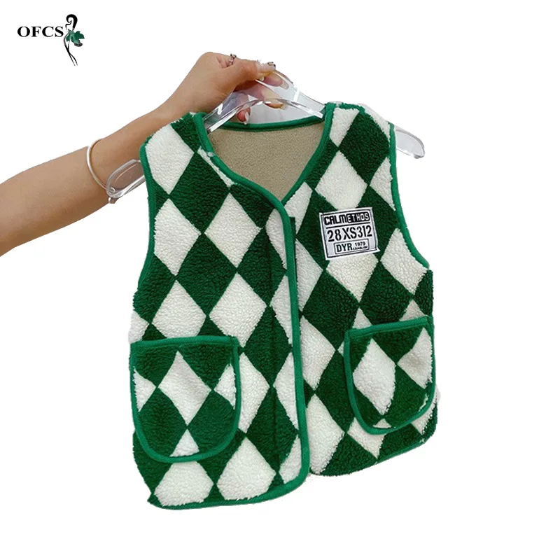 

Autumn Kids Vests Warm Waistcoats Baby Clothes Boy Girl Vest 3-10Years Old Sleeveless Cotton Jacket Coats Unisex Grid Outerwear